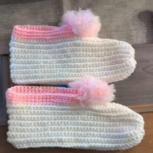 Cozy White and Pink Knit Slippers